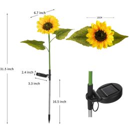 Led Solar Sunflower Three Head Lawn Garden Decorative Landscape Outdoor Lamp