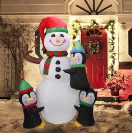 1.4M Tall Lighted Christmas Inflatable Santa Claus and Snowman Archway with Bow LED Lights Yard Art Decoration