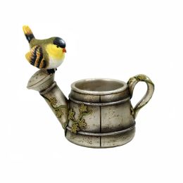 Retro Birds Succulent Planter Pot Small Resin Cactus Herb Plant Pot Container, Rusty Silver