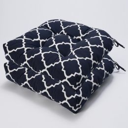 2PCS Set Outdoor Chair Cushions Thickened Seat Cushions with Ties; Patio Chair Pads(Navy Blue Color)