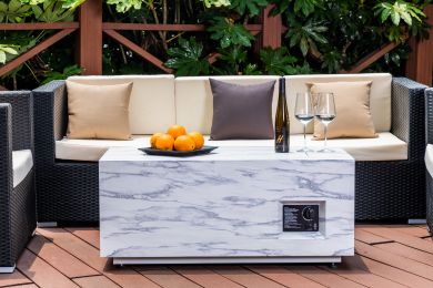 Outdoor 50; 000BTU Rectangle Propane Fire Pit Table;  Light Grey concrete style finish Metal gas fire