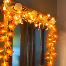 5.8FT Fall Maple Leaves Garland with Lights Wedding Autumn Lights String