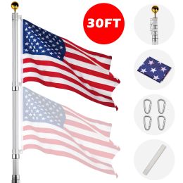 30 ft Al Flag Pole w/ US Flag and Ball