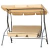 Outdoor 3 Person Patio Swing Seat with Adjustable Canopy for Patio, Garden, Poolside, Balcony -- Brown XH