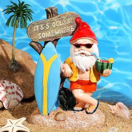 Surfing Garden Gnome Resin Statues Funny Beach Theme Dwarf Gnome Outdoor Decor