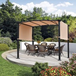 10' x 8' Pergola Gazebo with Retractable Canopy, Metal Frame, Sunshade & Waterproof, Frame Grape Trellis for Garden, Porch, Beach, Yard