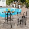 Wrought Iron Glass High Bar Table Patio Bar Table Brown