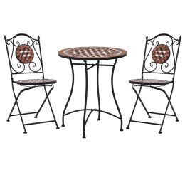 3 Piece Mosaic Bistro Set Ceramic Tile Terracotta