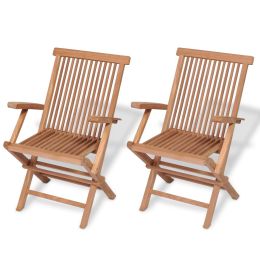 Folding Garden Chairs 2 pcs Solid Teak Wood