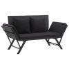 Garden Bench with Cushions 69.3" Black Poly Rattan