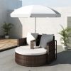 Garden Bed with Parasol Brown Poly Rattan