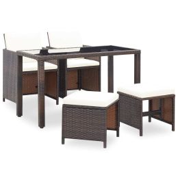 5 Piece Outdoor Dining Set with Cushions Poly Rattan Brown