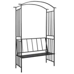 Garden Arch with Bench Black 50.4"x19.7"x81.5" Iron