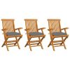 Garden Chairs with Gray Cushions 3 pcs Solid Teak Wood