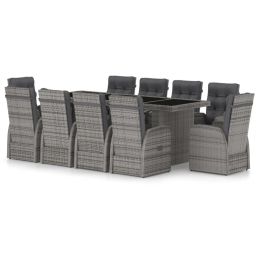 11 Piece Patio Dining Set with Cushions Poly Rattan Gray