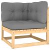 Garden Corner Sofa with Gray Cushions Solid Pinewood