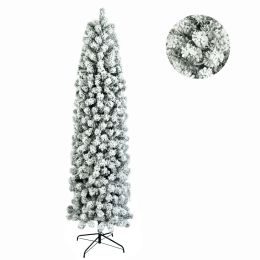 7.5ft Snow Flocked Artificial Pencil Christmas Tree Holiday Decoration