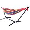 Free sipping Hammock Set Steel Stand Outdoor Camping Hanging Swing Bed Stripe YJ