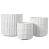 Round Pot with Cut Out Rectangular Pattern; Set of 3; White; DunaWest