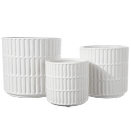 Round Pot with Cut Out Rectangular Pattern; Set of 3; White; DunaWest