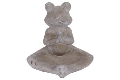 Meditating Frog Figurine In Namaskara Position with Candle Holder; Gray; DunaWest