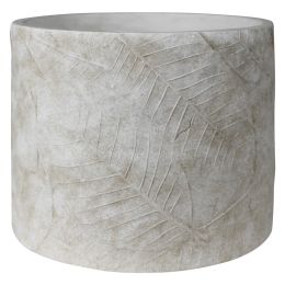 7 Inch Cement Cachepot; Embossed Leaf Pattern; Large; Gray; DunaWest