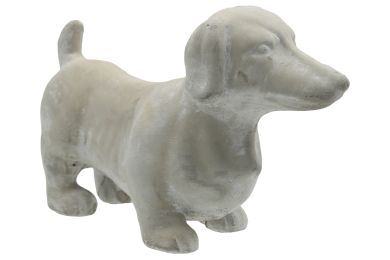 Cement Dachshund Dog Figurine Standing on 4 legs; Weathered Gray; DunaWest