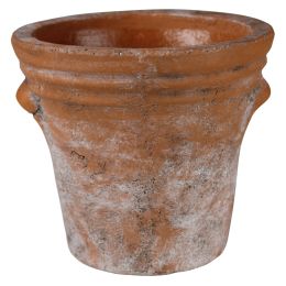 Tia 14 Inch Cement Planter Pot; Tapered; Faux Cracks; Large; Washed Brown; DunaWest