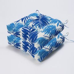 2PCS Set Outdoor Chair Cushions Thickened Seat Cushions with Ties; Patio Chair Pads(Blue Flower Color)