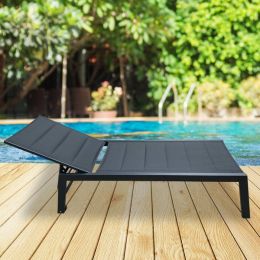 Outdoor Chaise Lounge Chair; Five-Position Adjustable Aluminum Recliner; All Weather For Patio; Beach; Yard; Pool(Black Fabric)