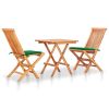 3 Piece Bistro Set with Green Cushions Solid Teak Wood