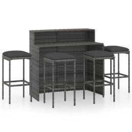 5 Piece Garden Bar Set with Cushions Gray