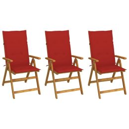 Folding Garden Chairs 3 pcs with Cushions Solid Acacia Wood