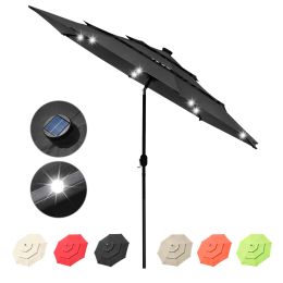 11Ft 3-Tiers 40LEDS Patio Umbrella Black