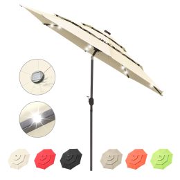 10Ft 3-Tiers 32LEDS Patio Umbrella Beige