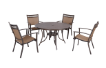 [PICK UP ONLY]Outdoor 5 Piece Dining Set Patio Furniture w/ 4pcs Sling Chair & 1pc Tempered Glass Tabletop