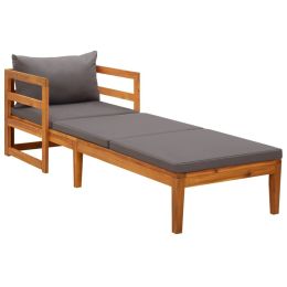 Sun Lounger with Dark Gray Cushions Solid Acacia Wood