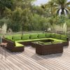 13 Piece Patio Lounge Set with Cushions Brown Poly Rattan