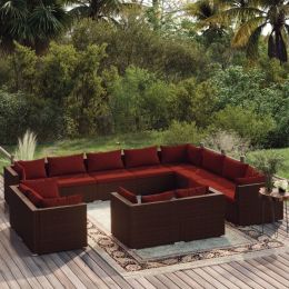 12 Piece Patio Lounge Set with Cushions Brown Poly Rattan