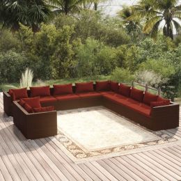 11 Piece Patio Lounge Set with Cushions Brown Poly Rattan