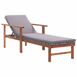 Sun Lounger with Cushion Poly Rattan and Solid Acacia Wood Gray