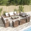 16 Piece Patio Lounge Set with Cushions Poly Rattan Brown