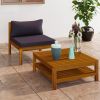 2 Piece Patio Sofa Set with Dark Gray Cushions Acacia Wood