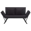 Garden Bench with Cushions 69.3" Black Poly Rattan