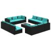 13 Piece Patio Lounge Set with Cushions Poly Rattan Black