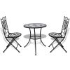 3 Piece Bistro Set Ceramic Tile Black and White