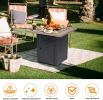 28" Square 48000 BTU Outdoor Propane Gas Fire Pit Table, Quick Auto Ignition, Faux Wood Table Top with Lid, Lava Rocks