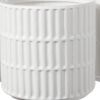 Round Pot with Cut Out Rectangular Pattern; Set of 3; White; DunaWest