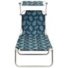 Folding Sun Lounger with Canopy Steel Leaves Print