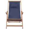 Folding Beach Chair Fabric and Wooden Frame Blue